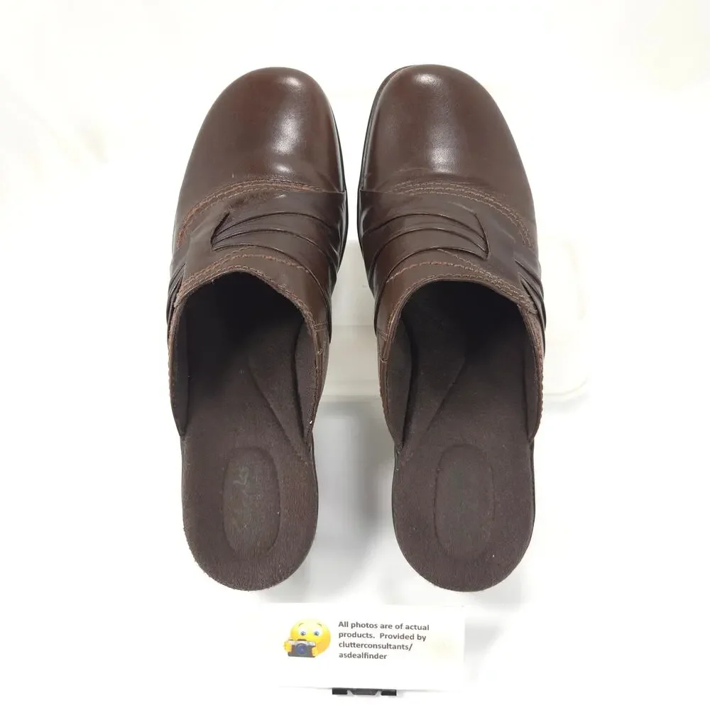 Clarks Bendables Leather Slip On Mule Slide Womens Size 10 M 62900 Brown